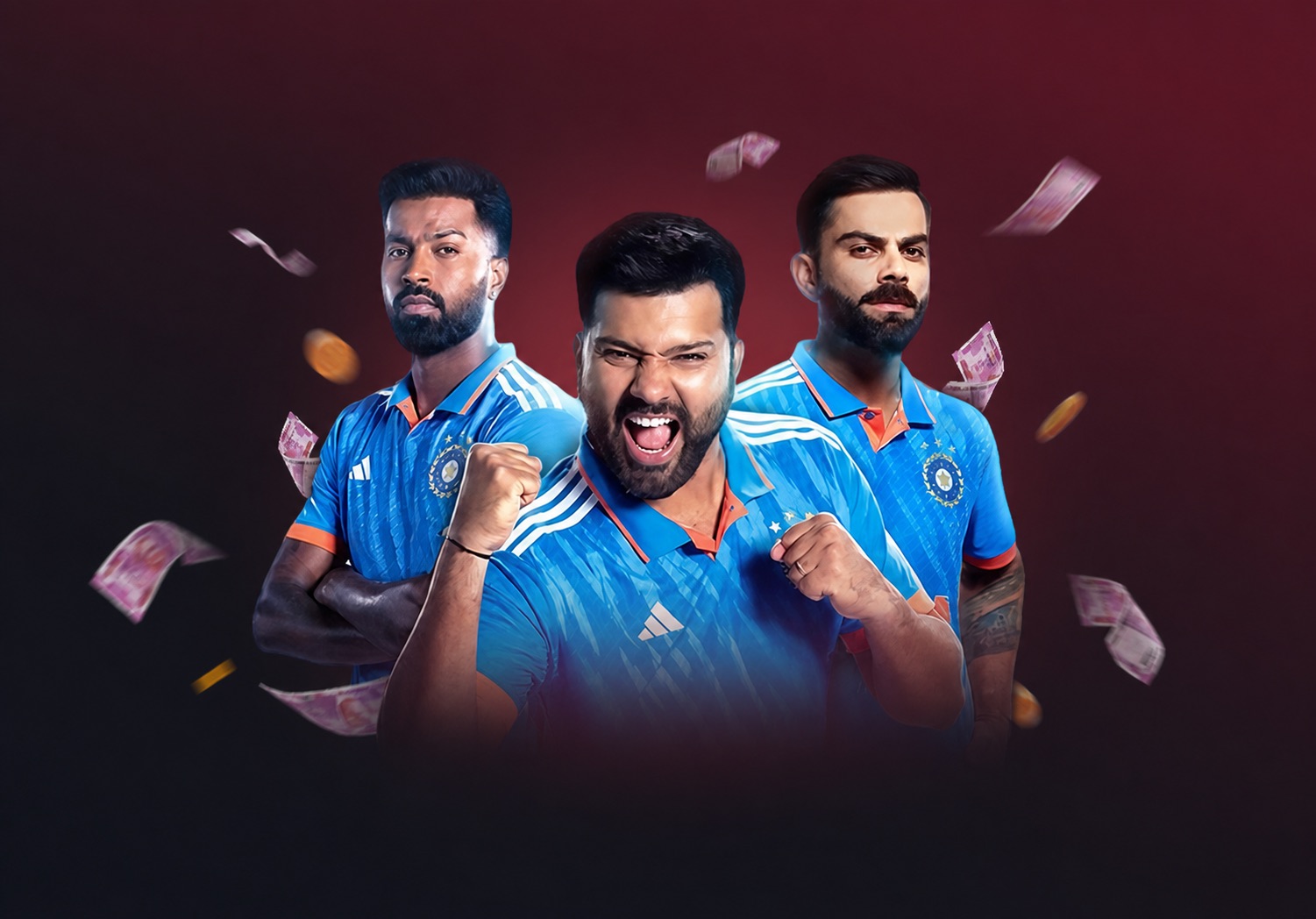 Three Indian cricket players presented as a fantasy cricket learning visual
